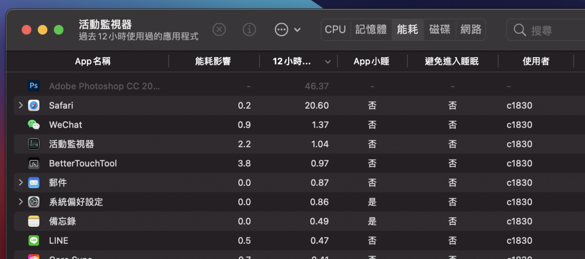 查看耗電程式