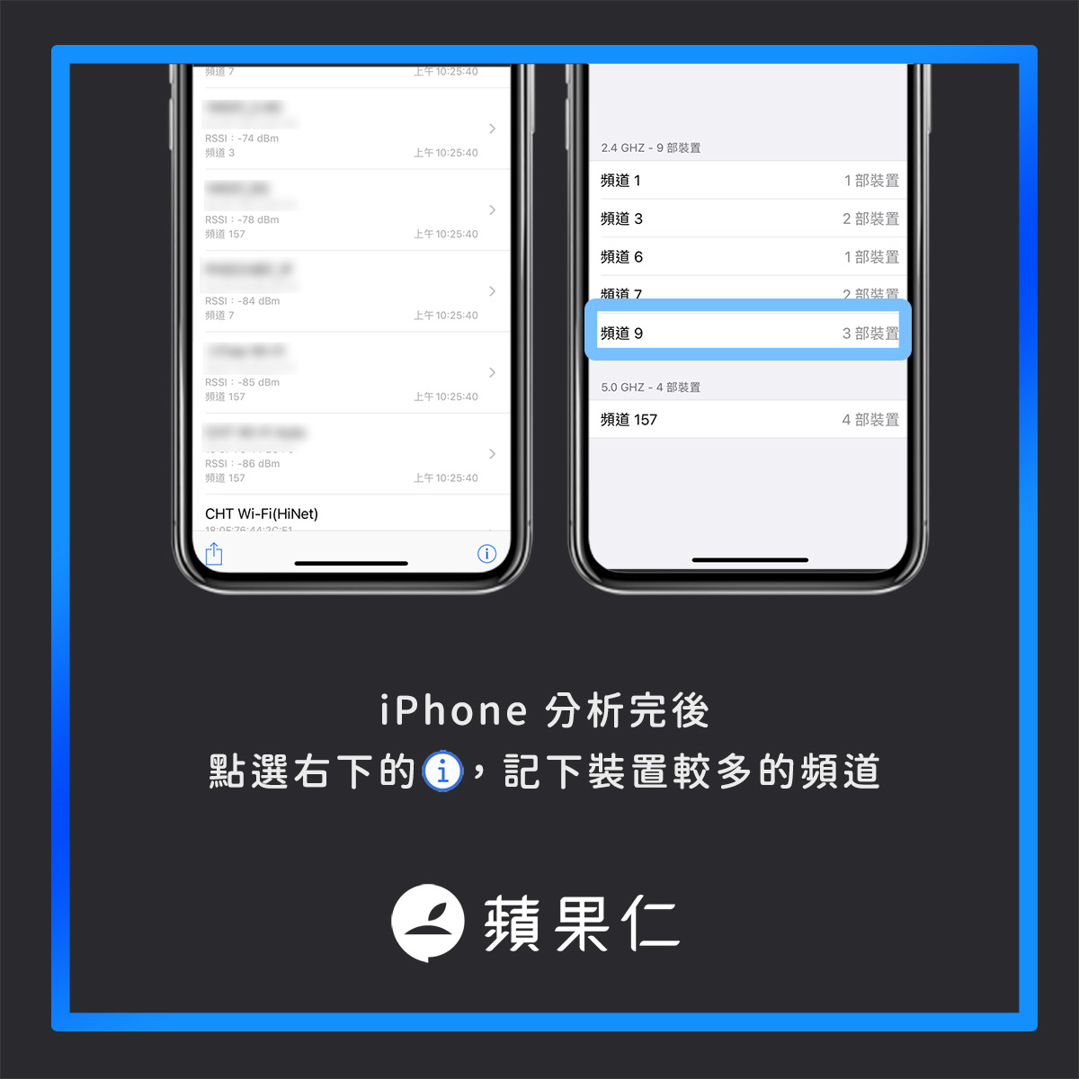 iPhone 分析頻道的結果,記下裝置數多的頻道