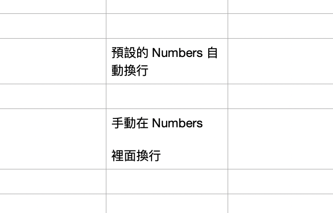 Numbers 換行