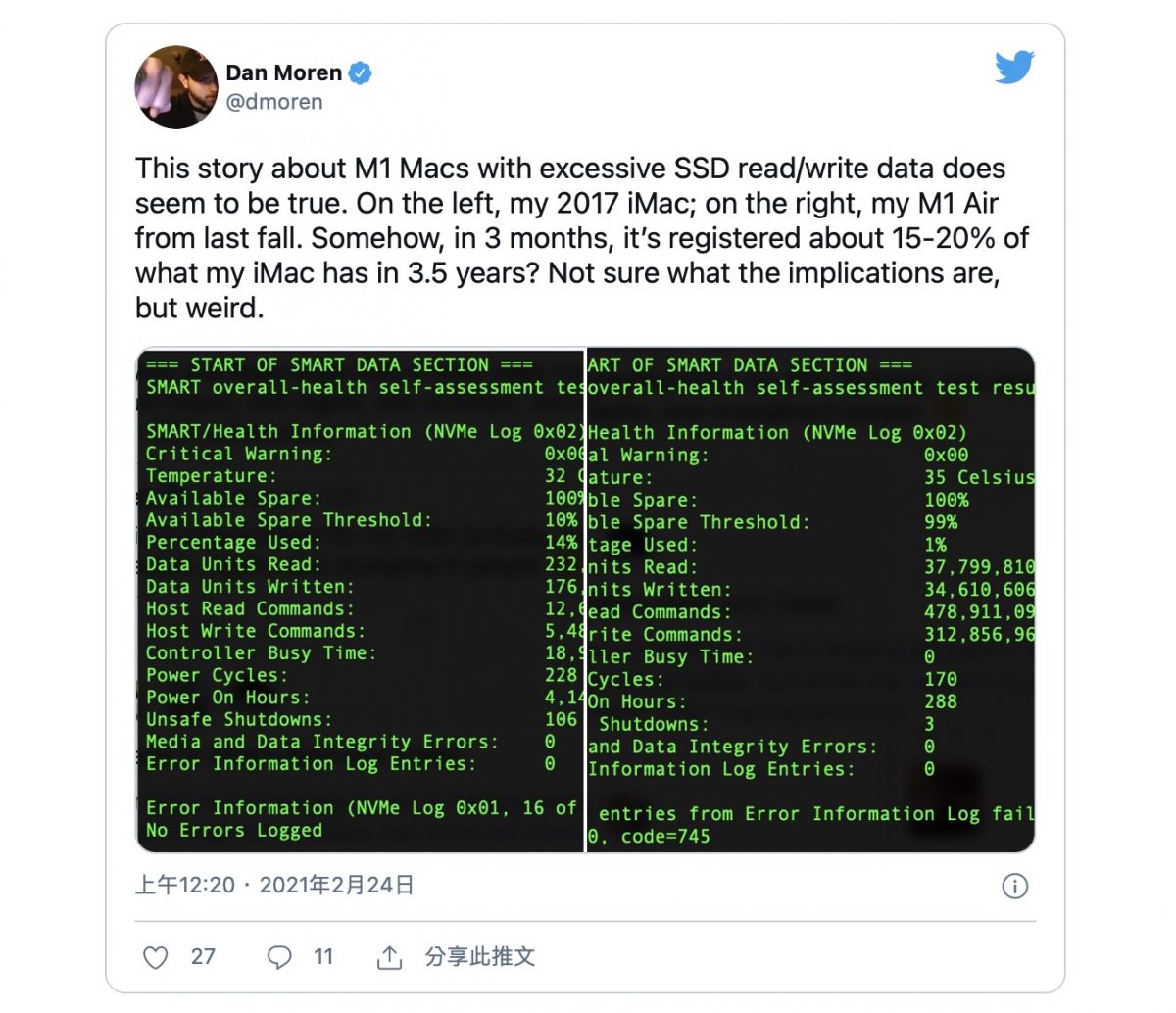Mac SSD 異常 macOS 11.4