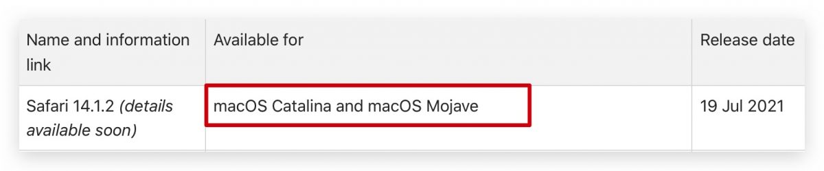 Mac Safari 安全性更新 macOS 10.14 10.15