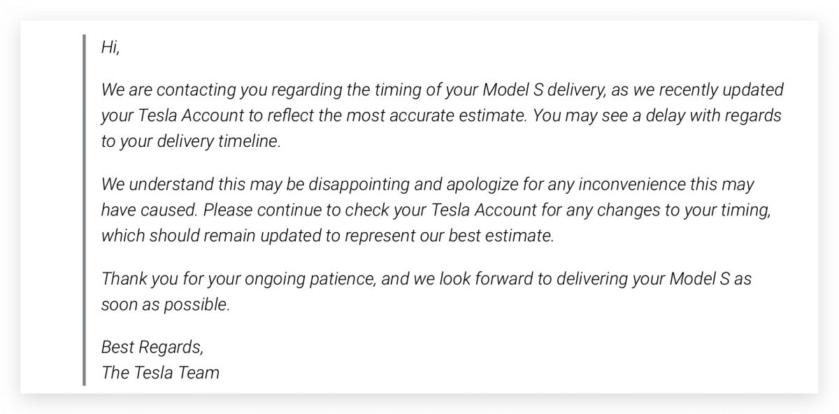 特斯拉 Tesla 延期交車 Model S
