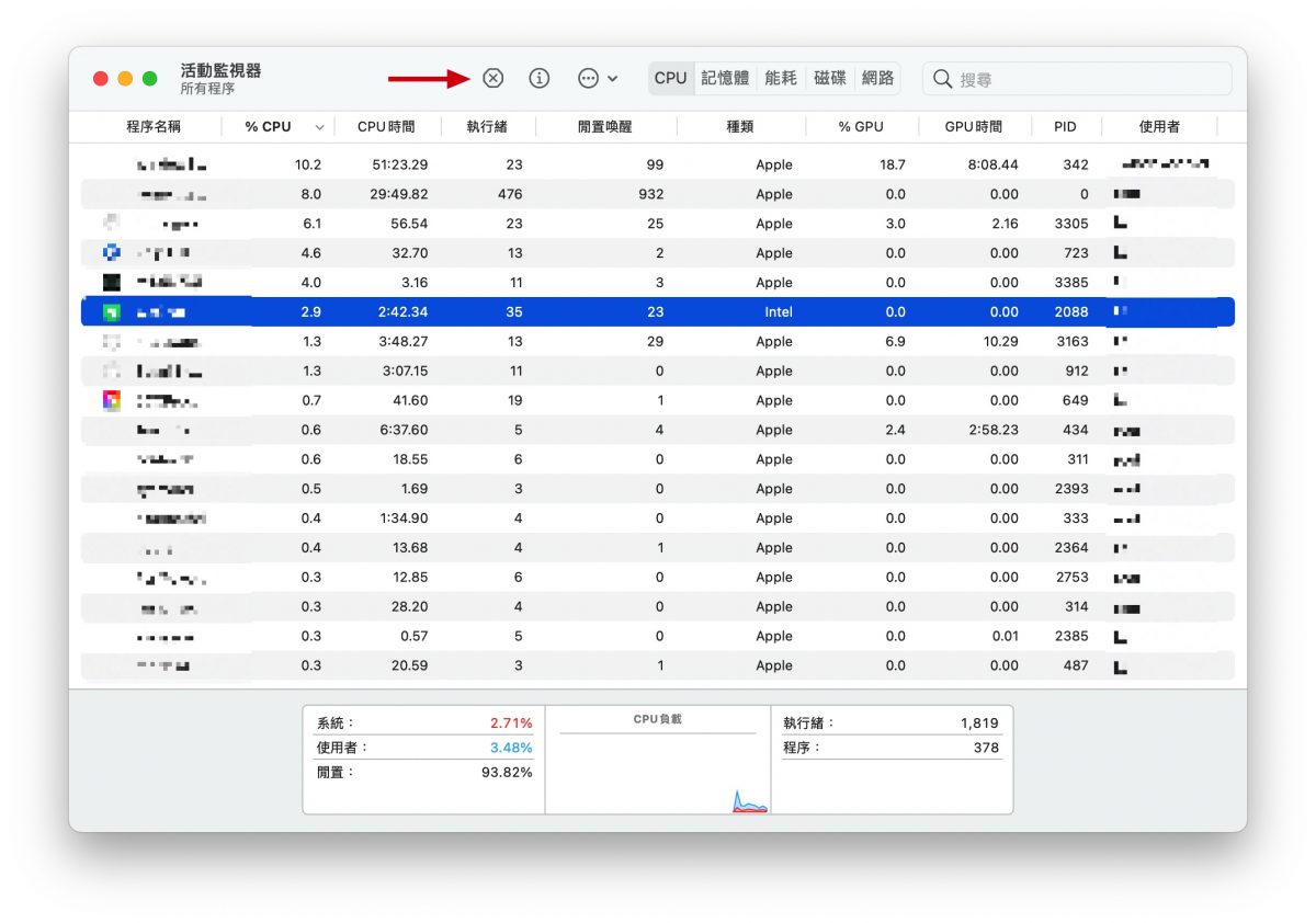 Mac 強制關閉程式