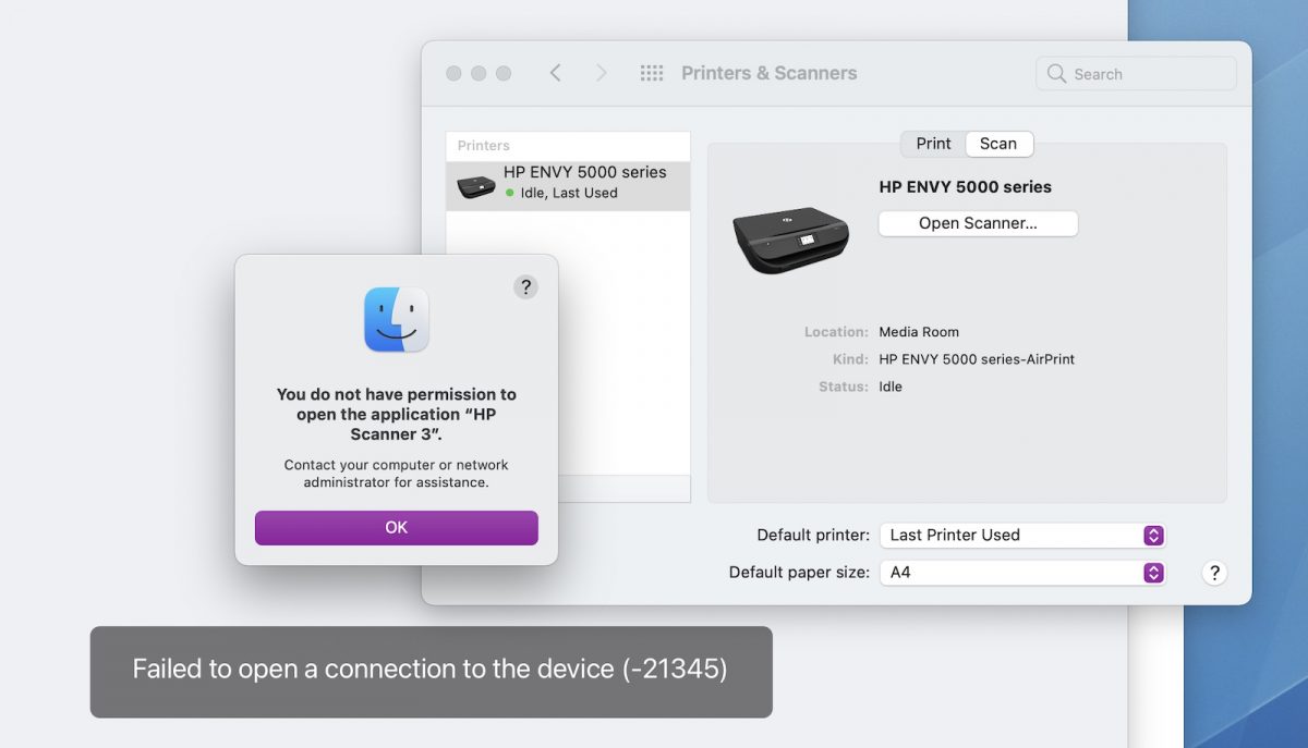 Mac 掃瞄器 系統錯誤