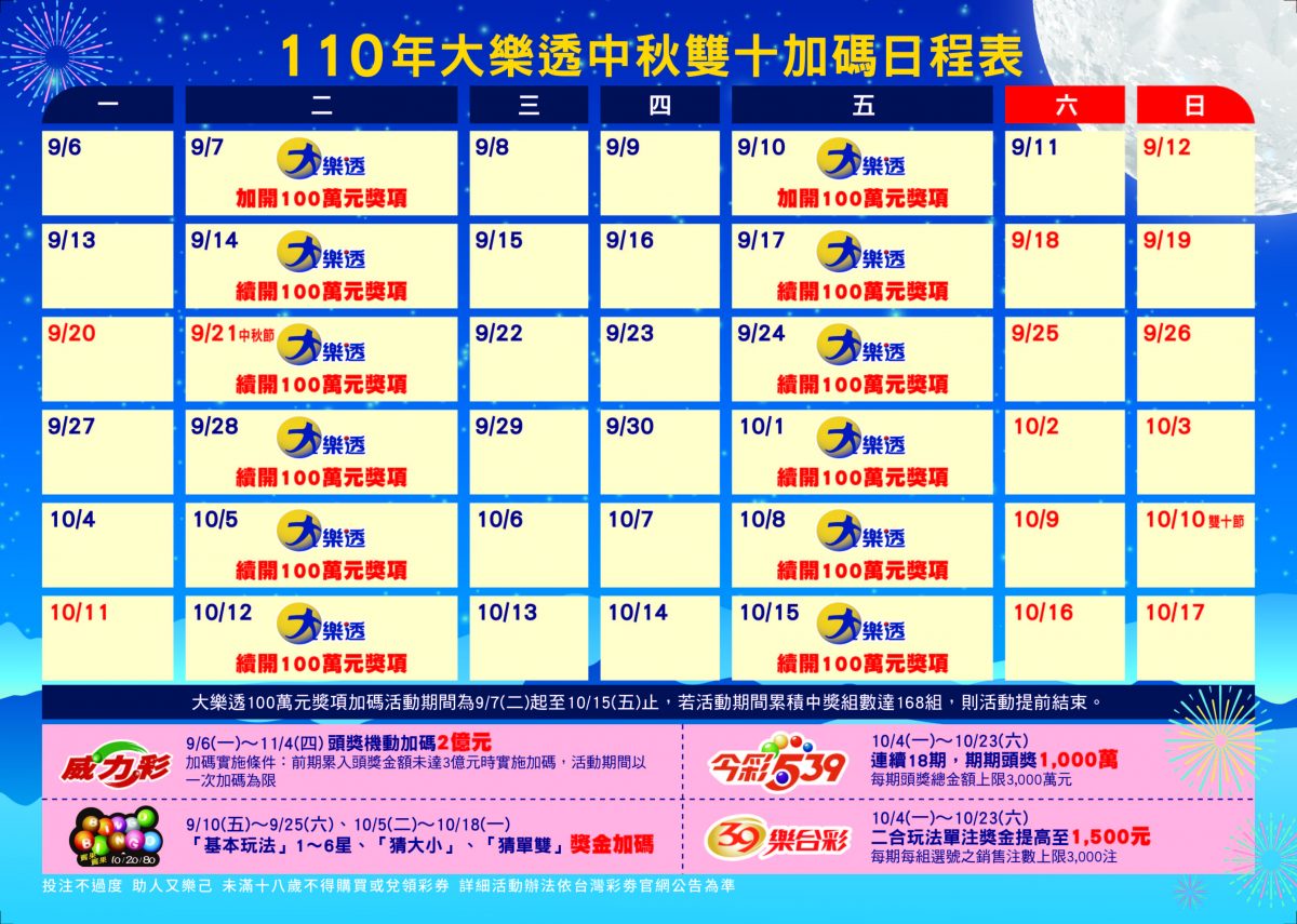 大樂透加碼 中秋雙十加碼
