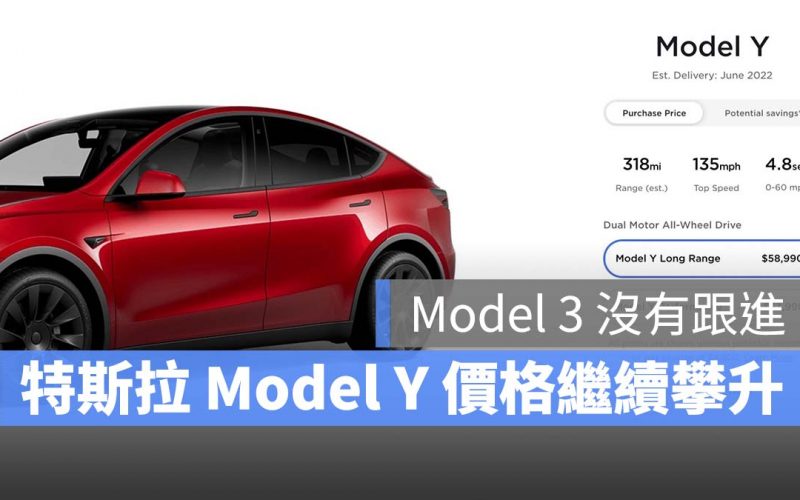 特斯拉 Tesla Model Y 漲價