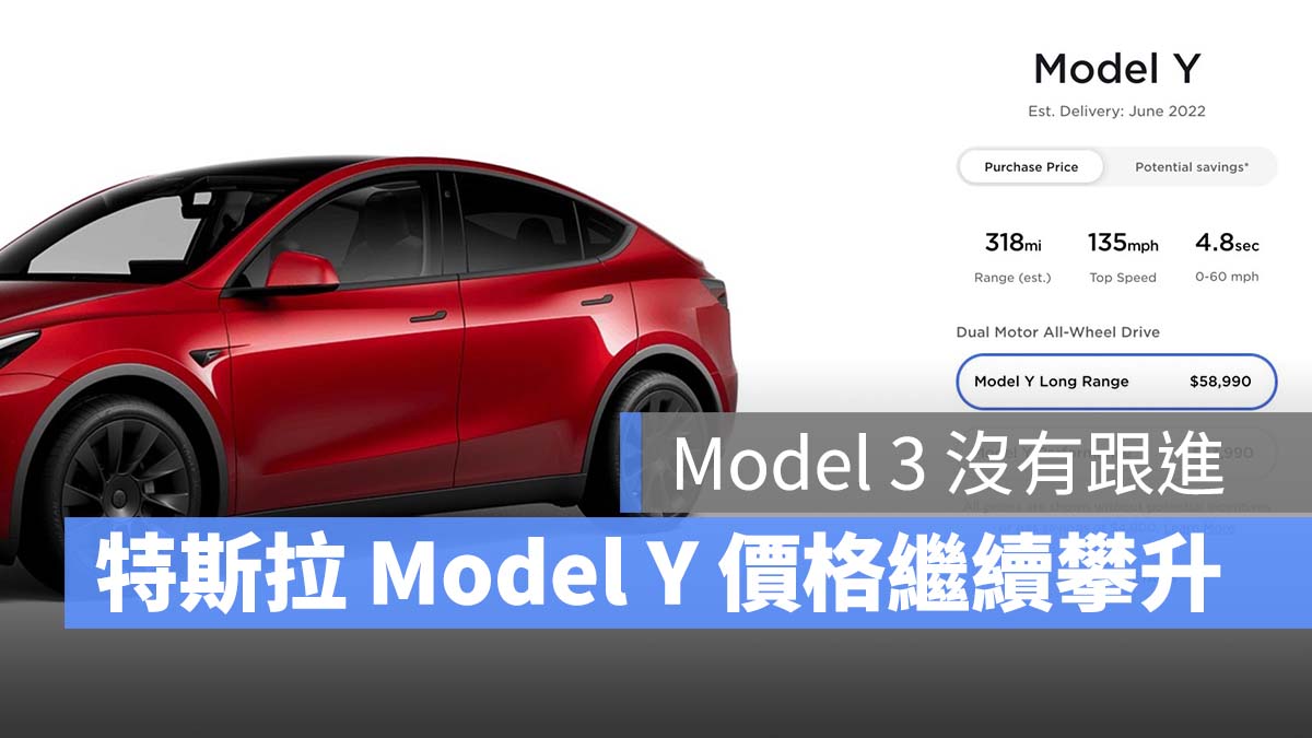 特斯拉 Tesla Model Y 漲價
