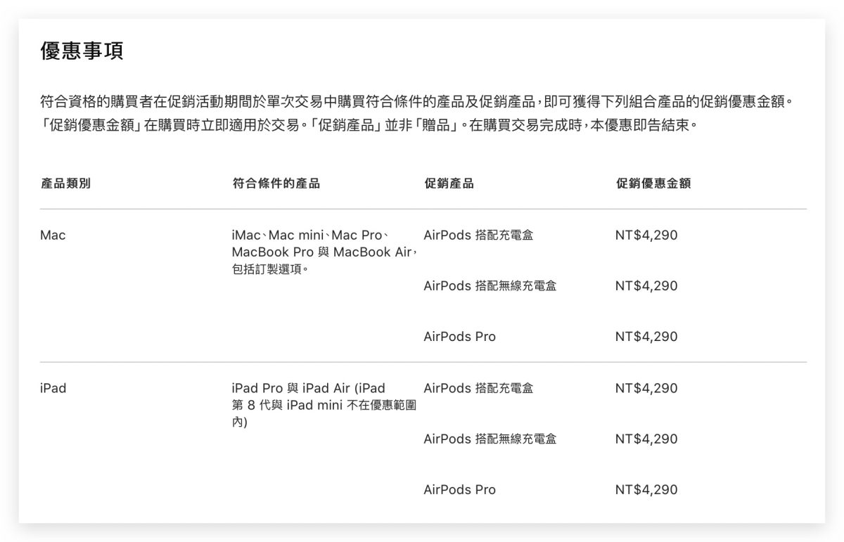 Apple 教育價優惠方案 AirPods 贈送