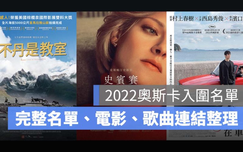 【2022奧斯卡金像獎】入圍影片連結、第94屆完整名單整理，台灣女婿入圍！