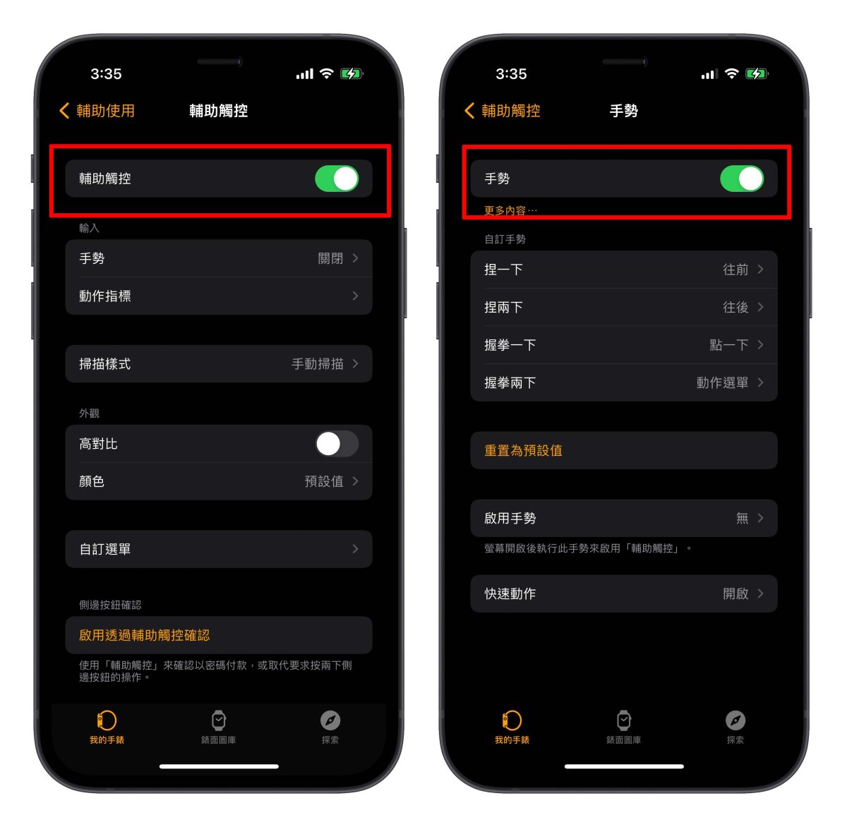 Apple Watch 輔助觸控 手勢