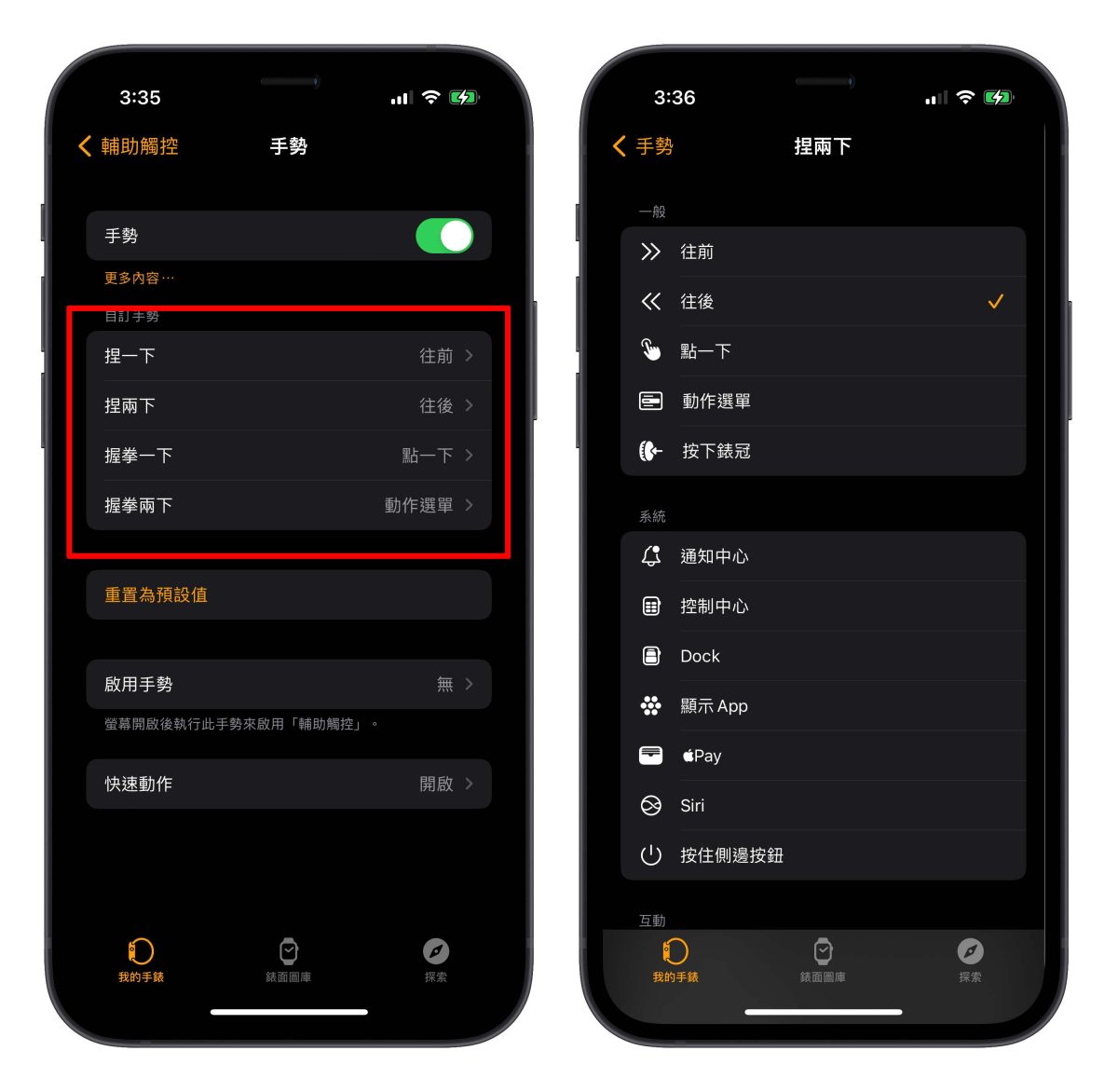 Apple Watch 輔助觸控 手勢