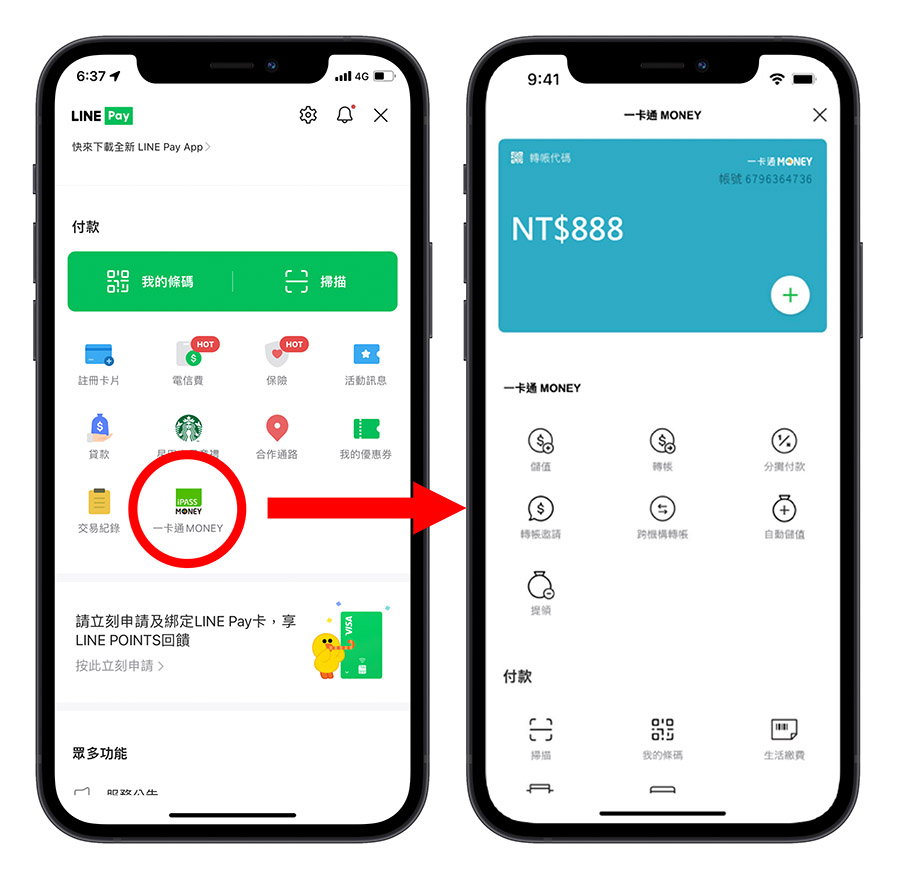 LINE Pay 一卡通 Money 差異