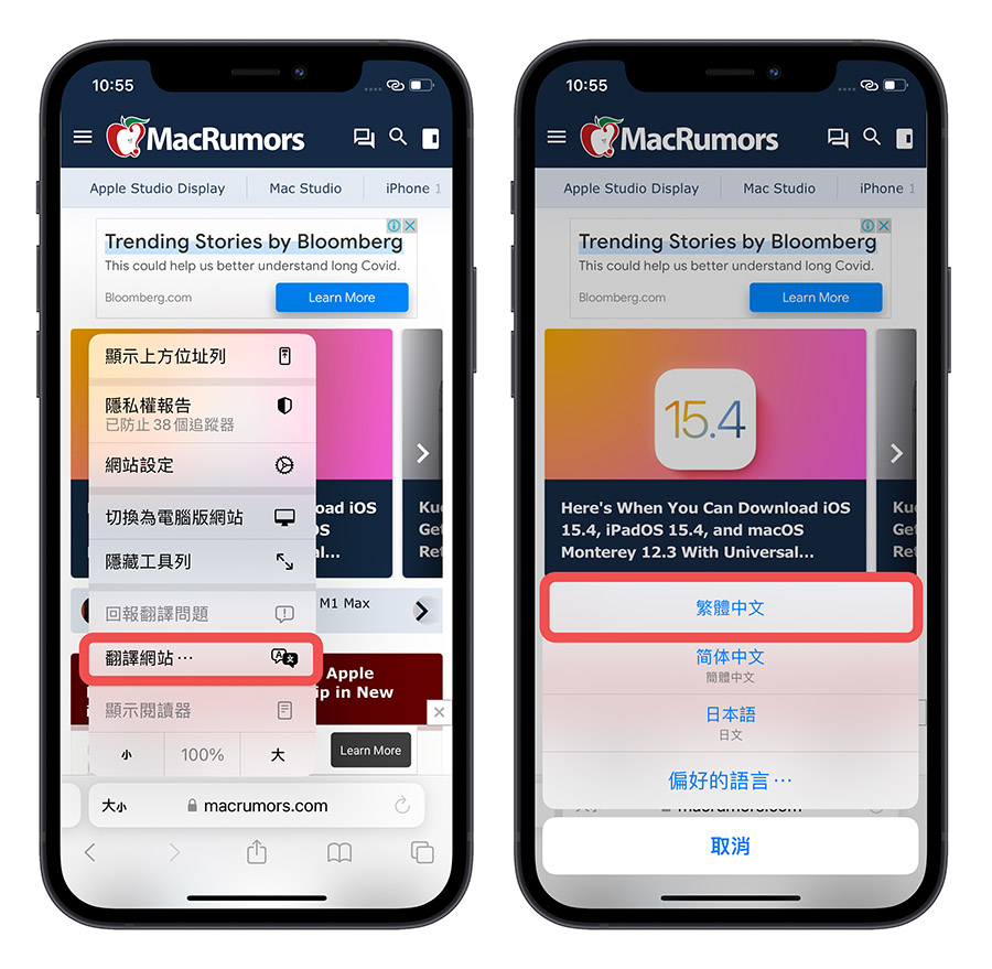 iOS 15.4 Safari 翻譯