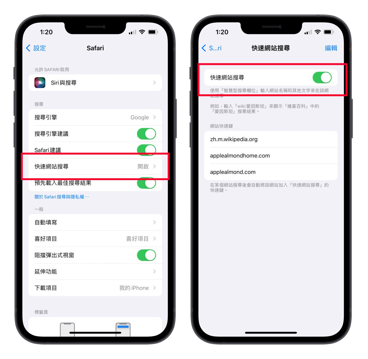 Safari 快速網站搜尋