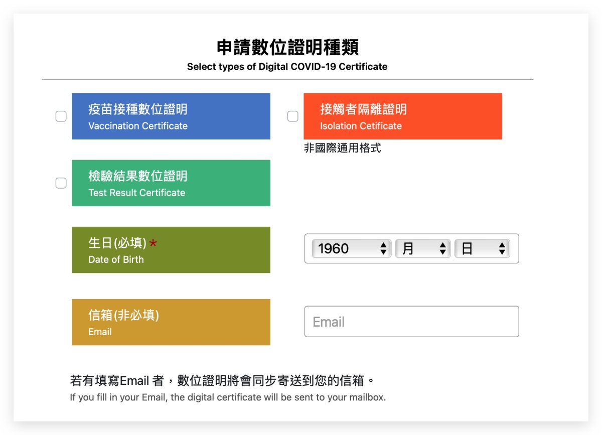 數位健康證明 數位確診證明