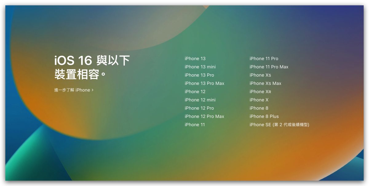 iOS 16 支援清單