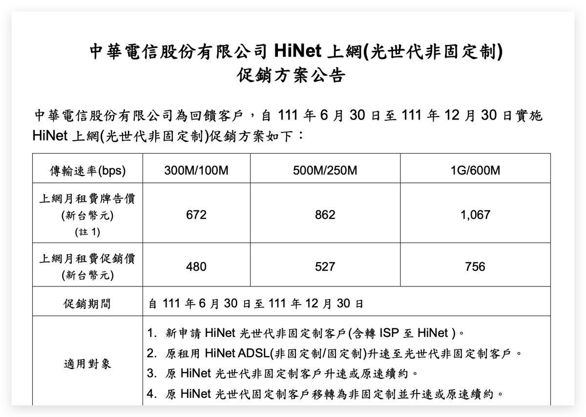 中華電信促銷方案