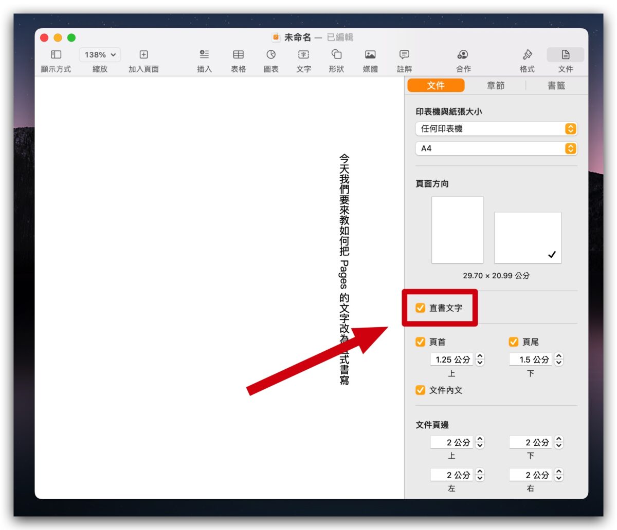 Pages 文字 直式 數字 橫式 水平 旋轉文字