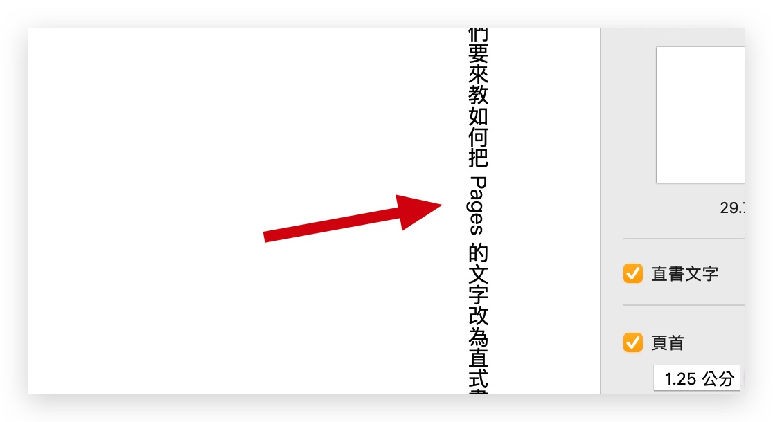 Pages 文字 直式 數字 橫式 水平 旋轉文字