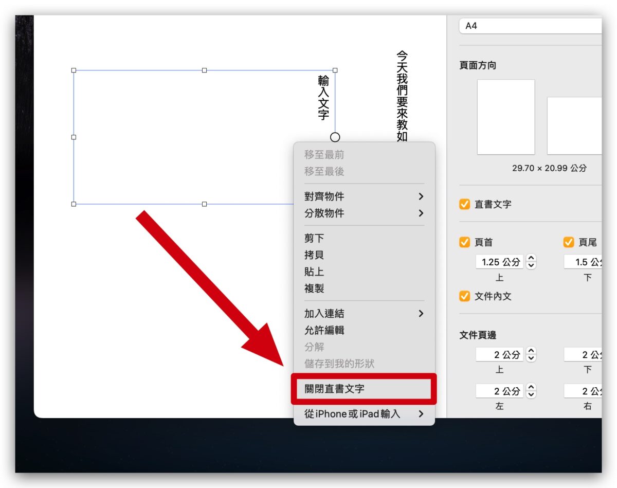 Pages 文字 直式 數字 橫式 水平 旋轉文字