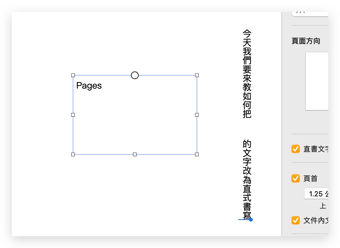 Pages 文字 直式 數字 橫式 水平 旋轉文字