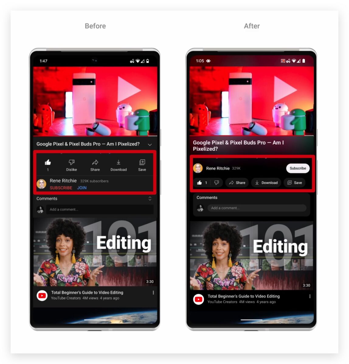 YouTube 更新 微光效果