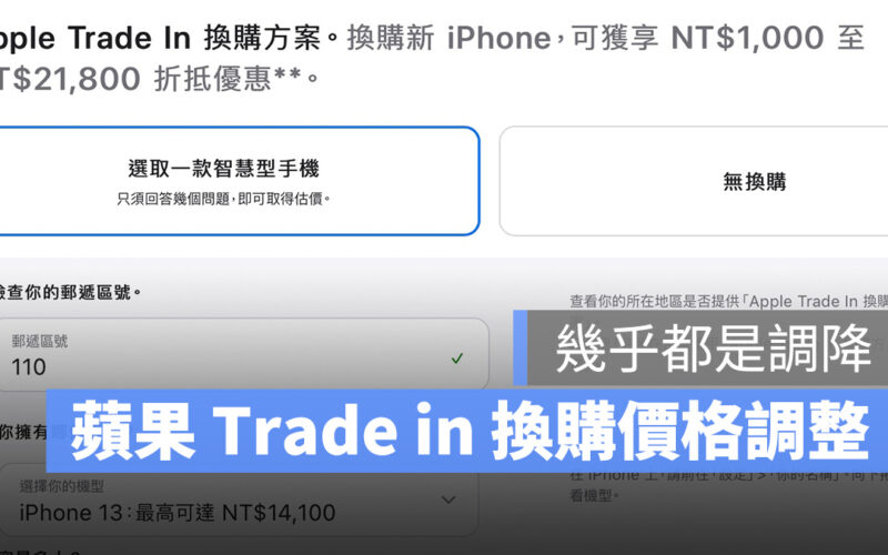 蘋果 Trade in 換購價格調整，大多數產品調降，只有一款 iPhone 調漲