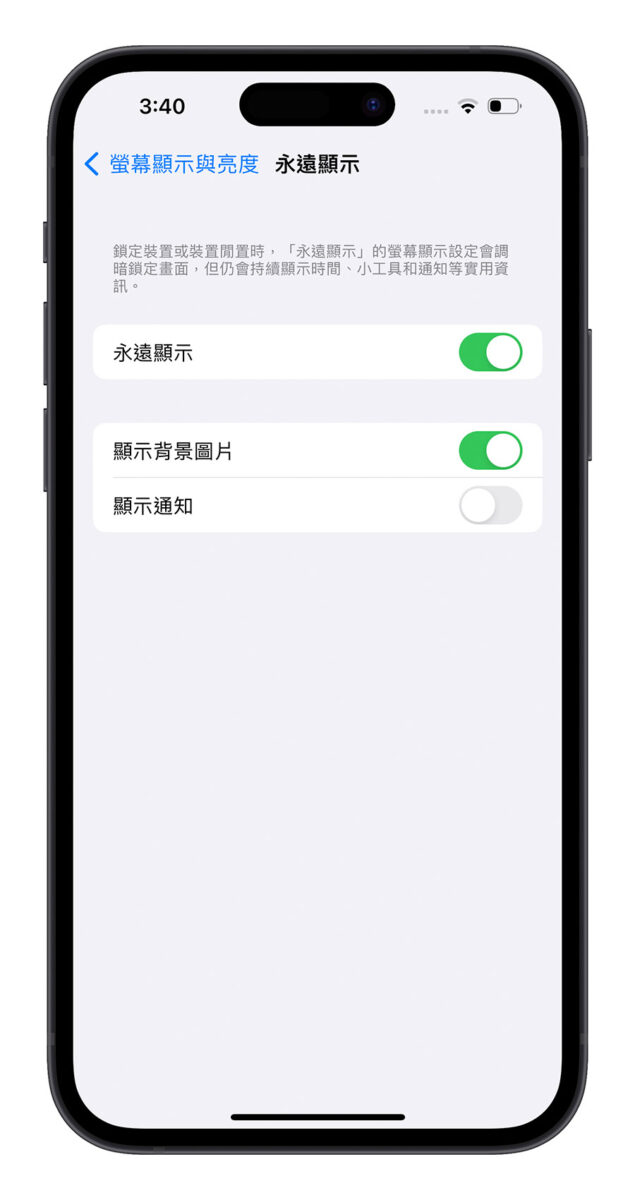 iOS 16.2 iPhone 14 Pro 永遠顯示 黑色背景