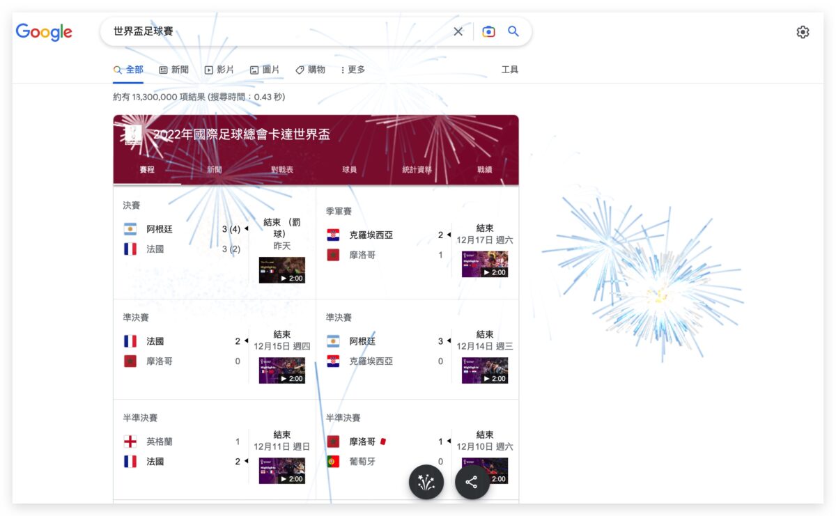 世足賽 Google 彩蛋