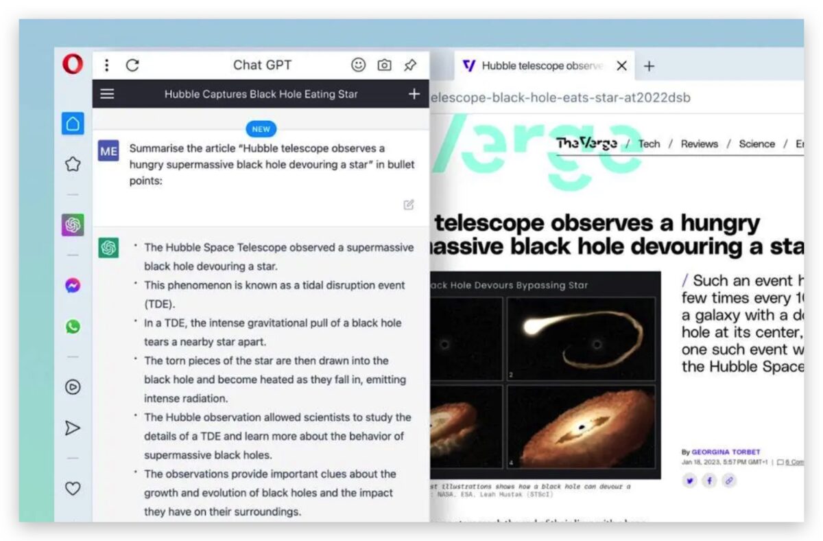 瀏覽器 Opera ChatGPT 搜尋引擎 Google Bard Microsoft 微軟 Bing OpenAI
