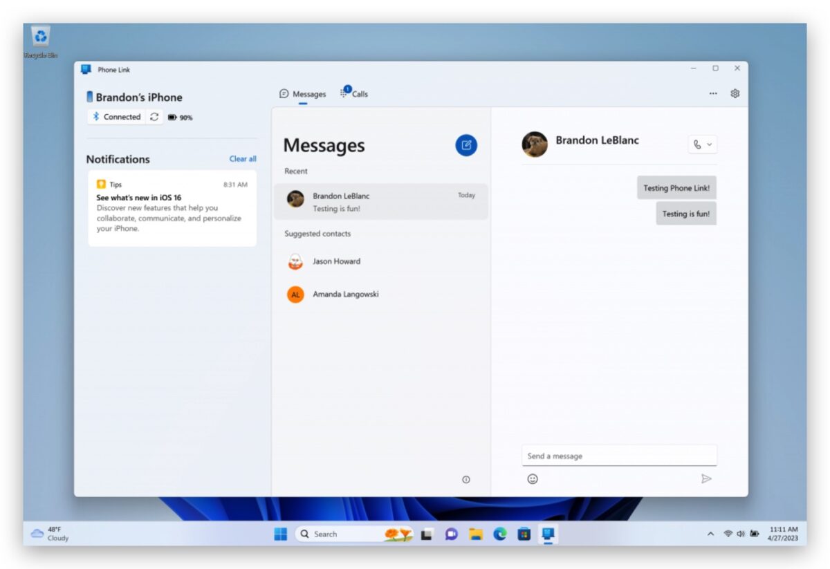 Windows iPhone iMessage 傳訊息 Phone Link