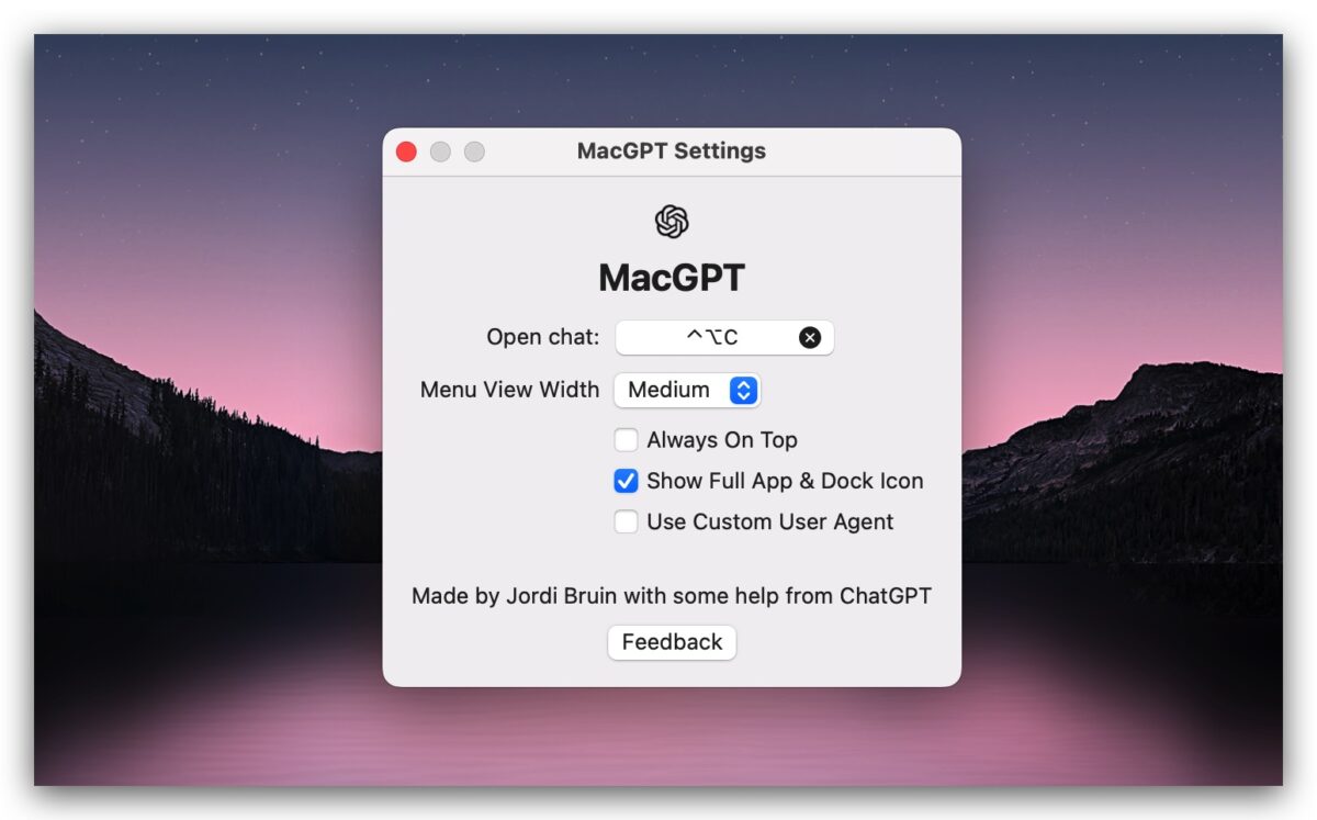 ChatGPT MacGPT Mac 瀏覽器 工具選單 OpenAI
