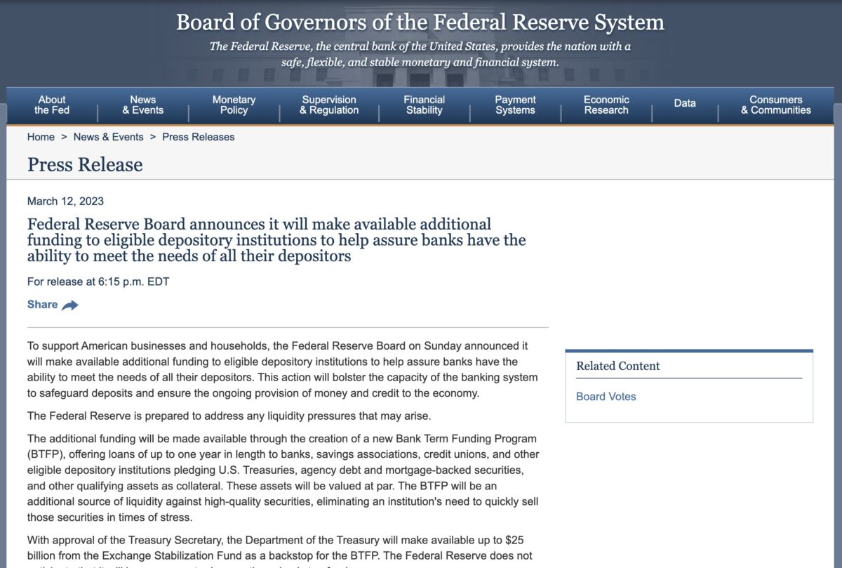 BTFP SVB Silicon Valley Bank, 矽谷銀行 美聯儲，FDIC, 財政部長葉倫