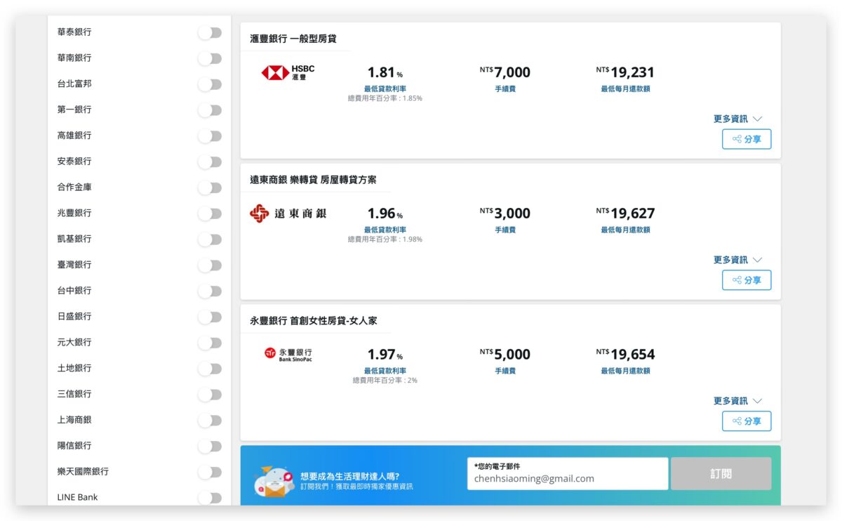 找房貸 利率 一站式整合工具