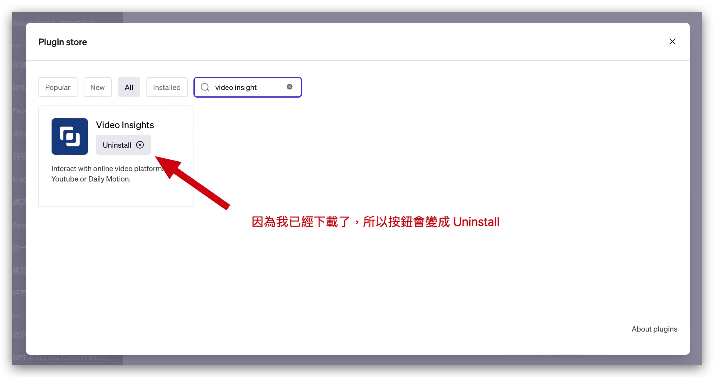 ChatGPT 外掛 Plugins Video Insights