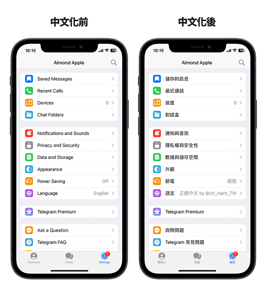 Telegram 紙飛機 電報 中文化 中文版 中文介面