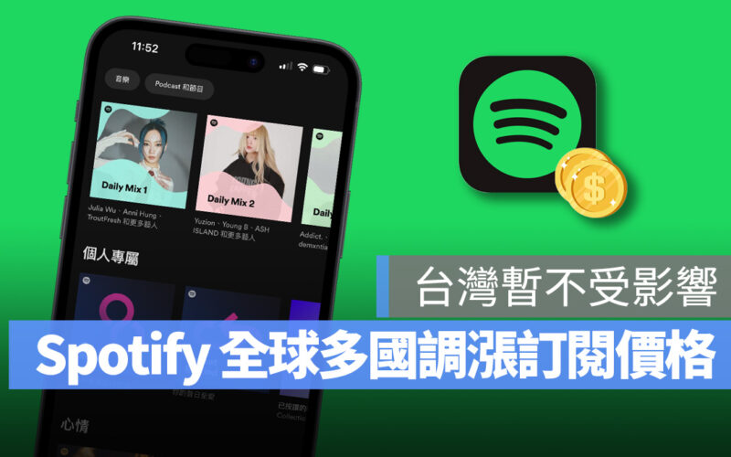 Spotify 上漲全球 50 多個國家的訂閱費用,台灣暫時不受影響