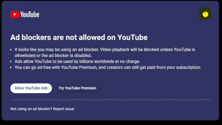 YouTube 警告視窗 打擊廣告攔截器