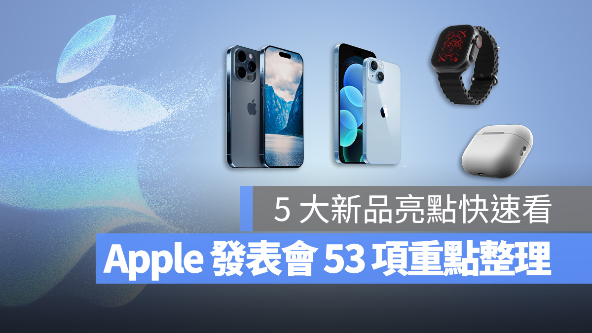 Apple 秋季發表會 iPhone 15 iPhone 15 Pro iPhone 15 Plus iPhone 15 Max Apple Watch 9 Apple Watch Ultra AirPods Pro 懶人包 總整理