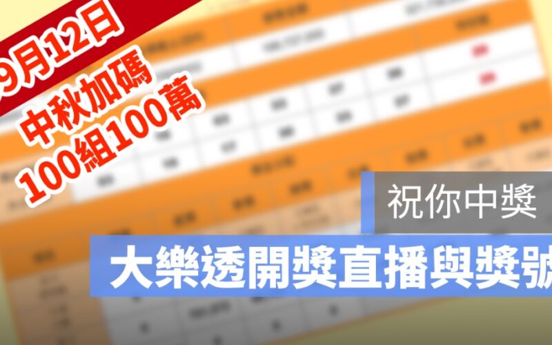 100組100萬、中秋加碼、中秋節、大樂透、大樂透100組開獎號碼、大樂透開獎、樂透、樂透開獎、開獎直播