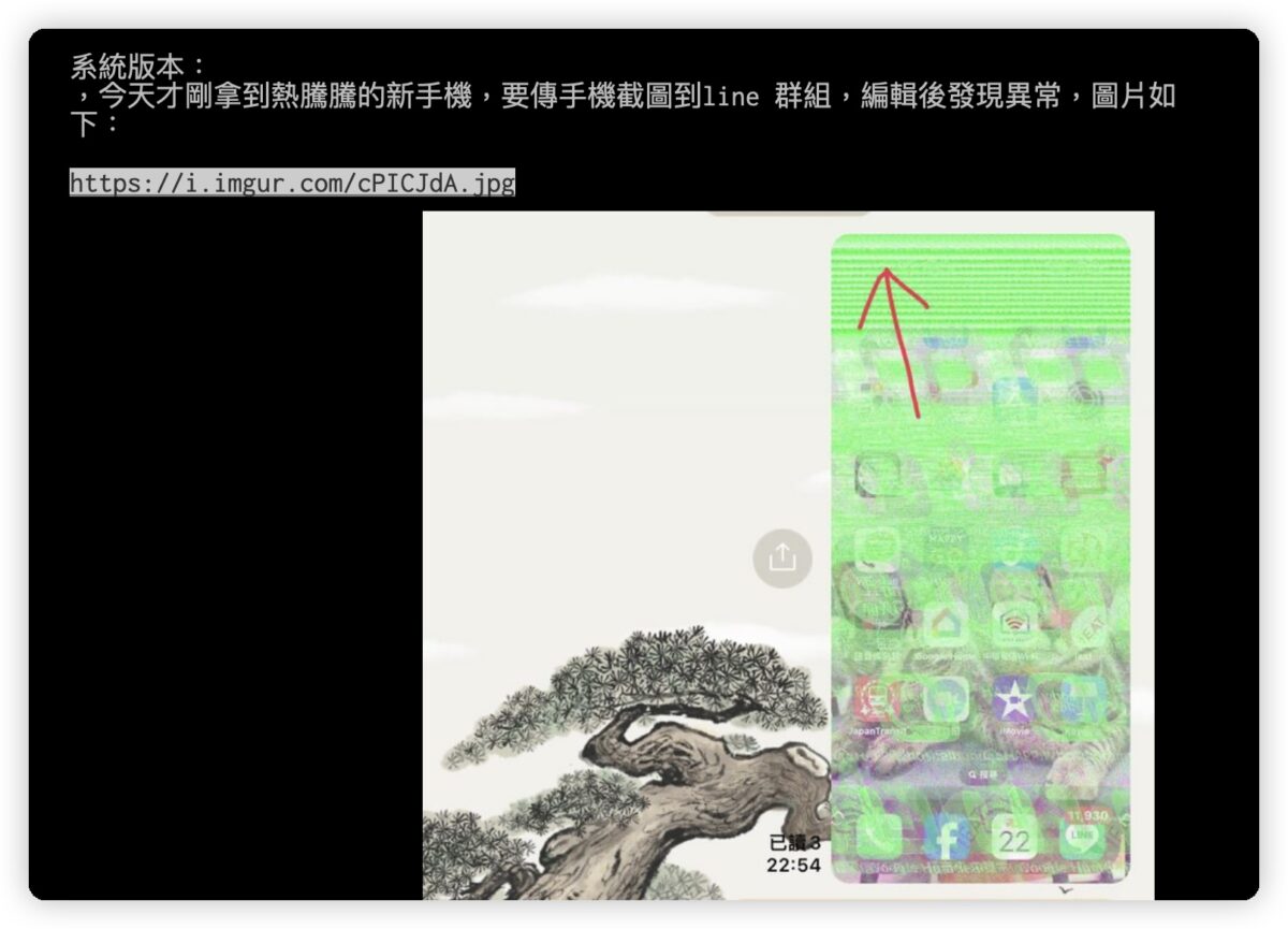 LINE 截圖 編輯 照片 圖片 變綠色 破圖 壞掉