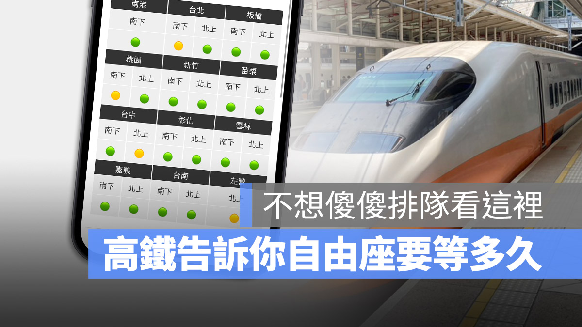 高鐵 車站人潮資訊 查詢 自由座 高鐵 App