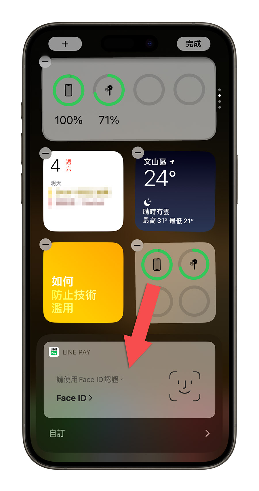 iPhone LINE Pay Widget 快速取用