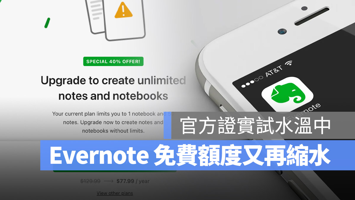 Evernote 方案 免費使用者 限制額度 用量