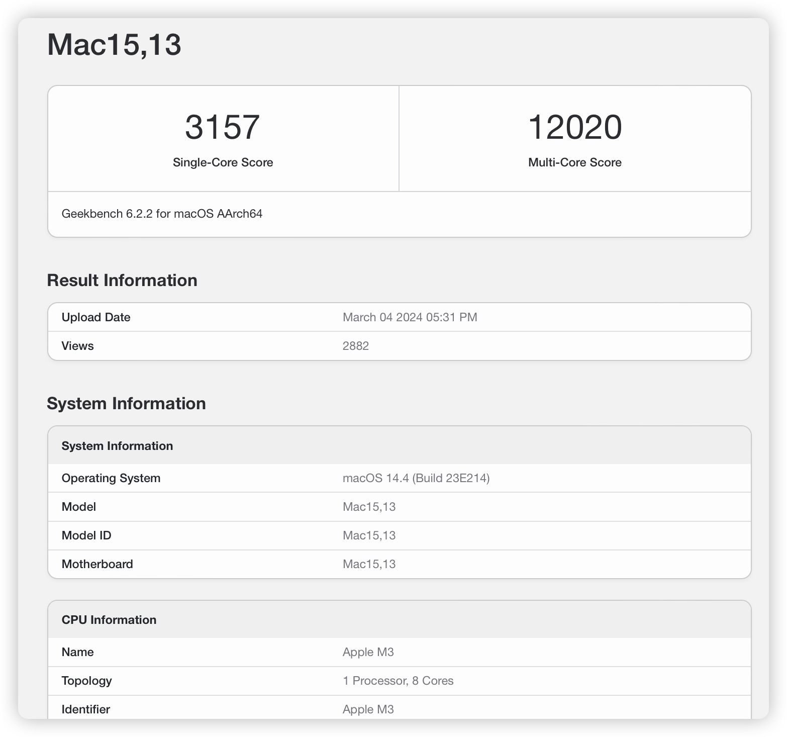 M3 MacBook Air 跑分比較