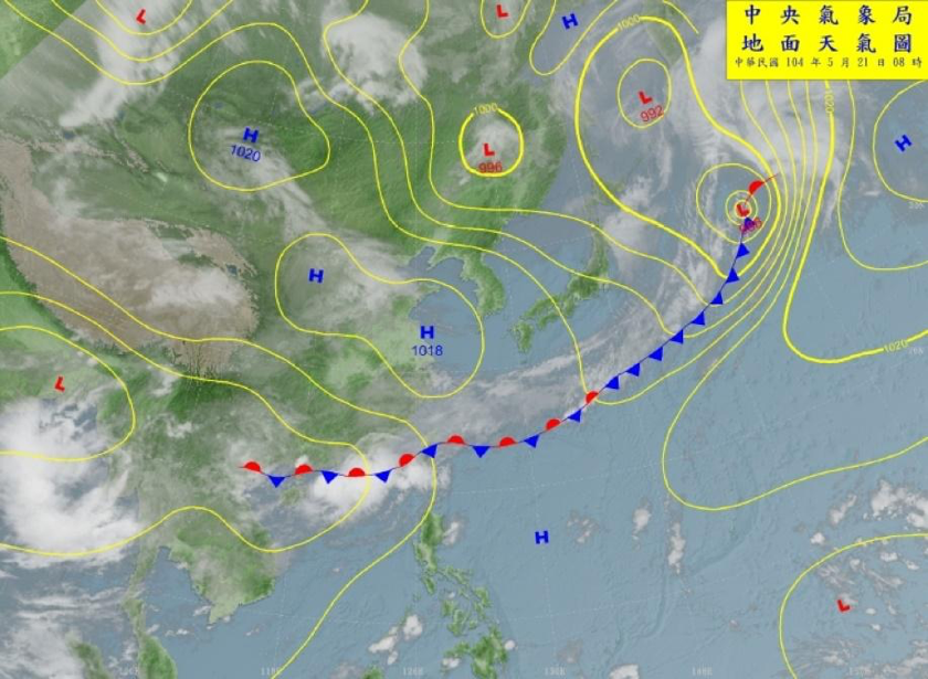 梅雨期的地面天氣圖。圖源:氣象局