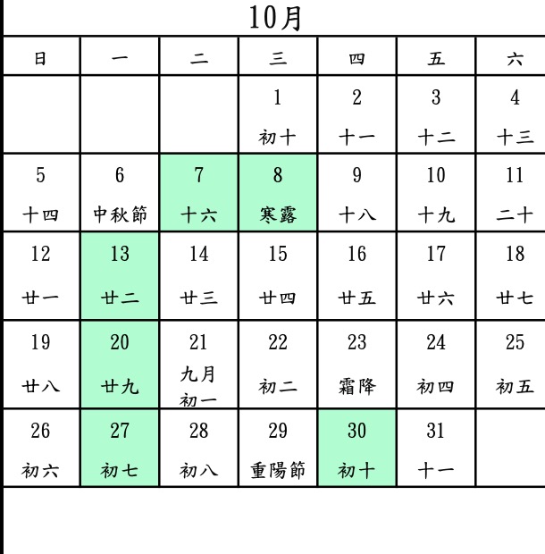 傳統市場、公有市場 2025 年 10 月份營業時間/休市表時間
