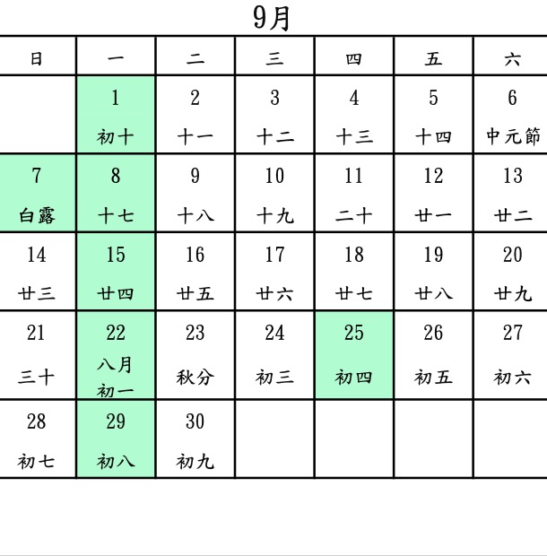 傳統市場、公有市場 2025 年 9 月份營業時間/休市表時間