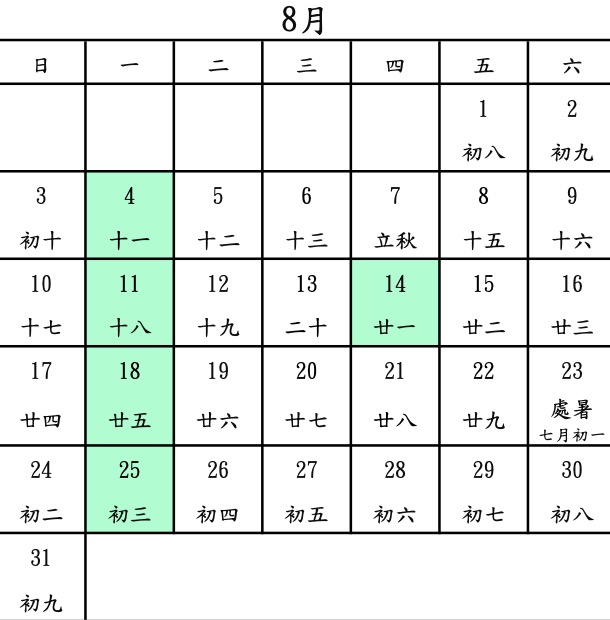 傳統市場、公有市場 2025 年 8 月份營業時間/休市表時間