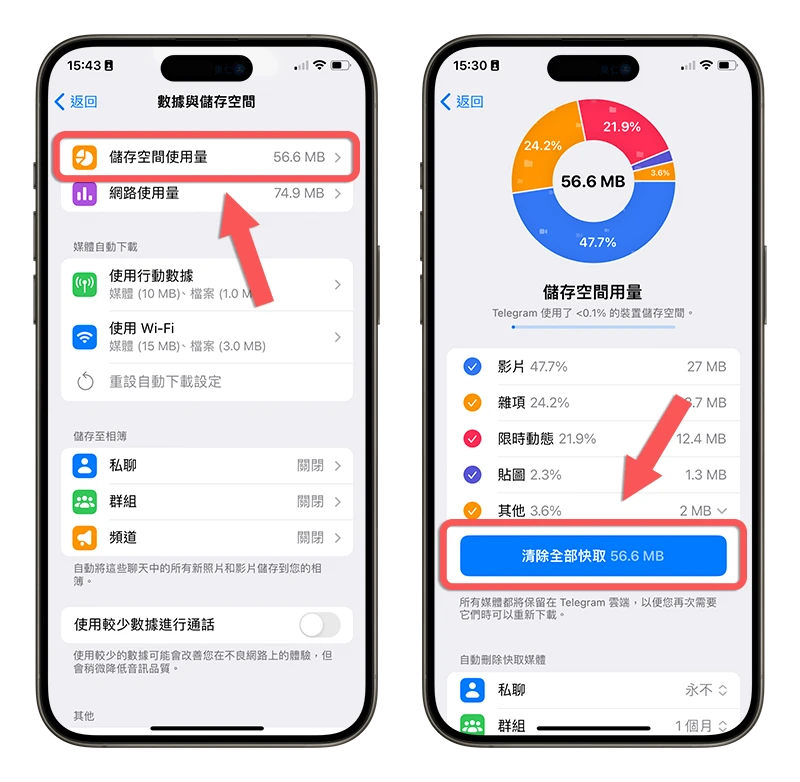 TG Telegram 很佔空間 容量很大 清除 釋放